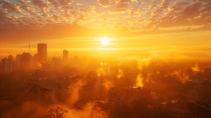 Fototapeta premium Golden Horizon Sunrise Over Urban Majesty