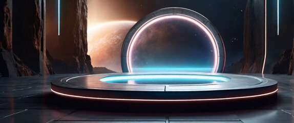 Glowing Futuristic Product Display Stand Podium Background