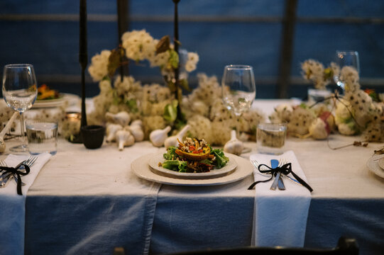 decorated event dinner table in late october