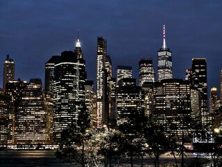 New York panorama at night from Brooklyn to Manhattan across the Hudson River	