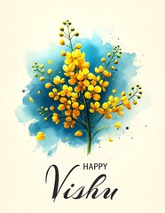 Watercolor yellow konna flowers for vishu celebration. - obrazy, fototapety, plakaty