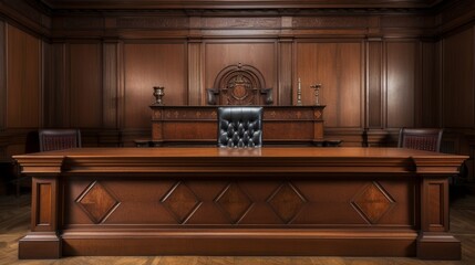  Plaintiff's seat within a court room, no people. - obrazy, fototapety, plakaty
