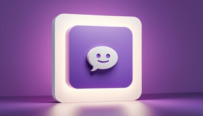 A purple square icon with a white speech bubble design in the center