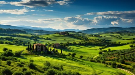 Obraz premium Serene Tuscany Landscape A Lush Green Meadow