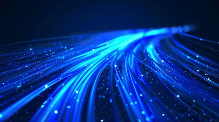 An abstract background featuring blue light streaks, reminiscent of fiber optic cables