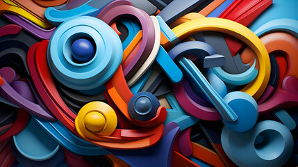 3d render abstract background with multicolored paper cut shapes.