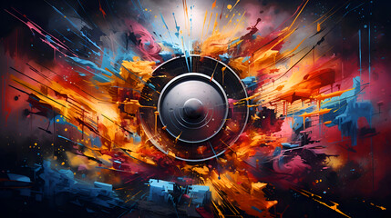 Digital illustration of music speaker  in colour background