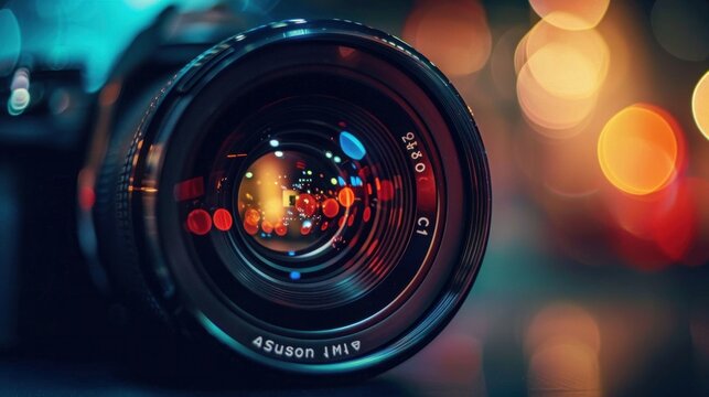 A striking image of a camera lens capturing reflections