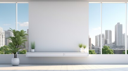 Empty walls in a bright office mockup with sunlight rays. 3D rendering