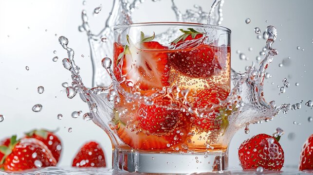 Splash of strawberry cocktail isolated on white background