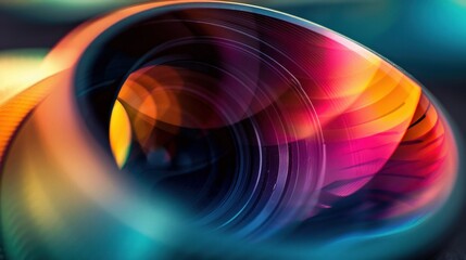 A close-up view of a camera lens diaphragm