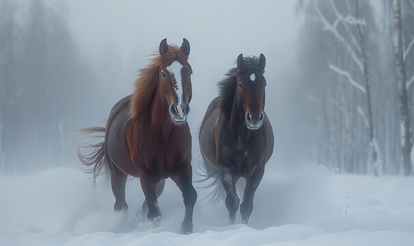 beautiful horses in a impressive beath taking landscape, generative ai