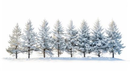 Isolated group of frosty spruce trees in snow
