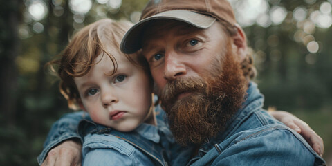 Obraz premium portrait of happy dad and kid playing together. father day photo concept.