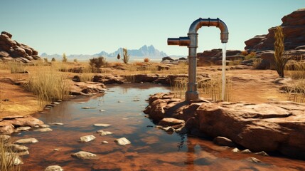 Fototapeta premium Watering the Mirage Iron Faucet in Arid Solitude 