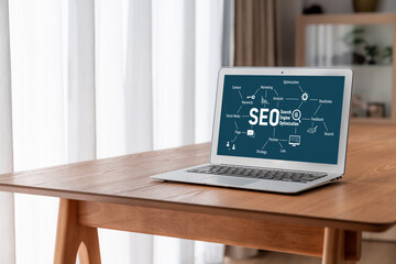 SEO search engine optimization for modish e-commerce and online retail business showing on computer...
