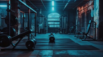 A panoramic view of a well-equipped gym - obrazy, fototapety, plakaty