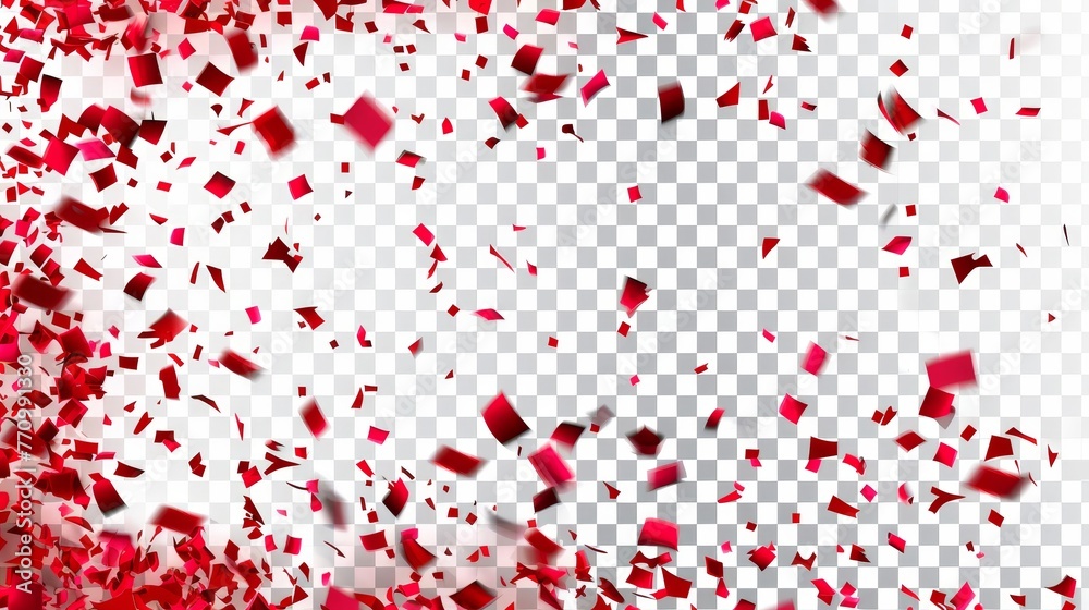 Poster Transparent Background With Many Falling Red Tiny Confetti.
