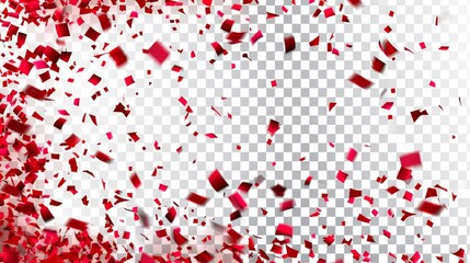 Transparent Background With Many Falling Red Tiny Confetti.