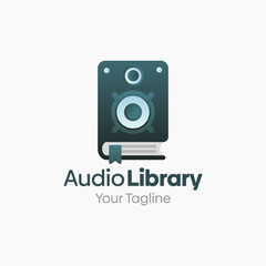 Illustration Vector Graphic Logo of Audio Library. Merging Concepts of a Book and Audio Speaker or Sound System Good for Education, Course, Learning, Academy etc