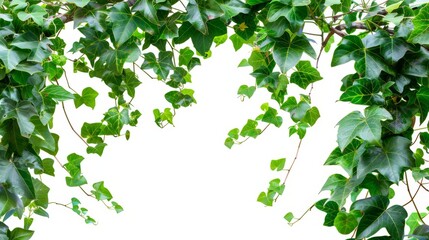 Cayratia trifolia, three-leaved bush vine, nature frame jungle border with clipping path isolated on white background.