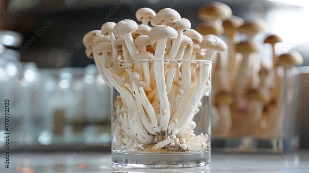 Poster using wild shimeji mushrooms as a garnish