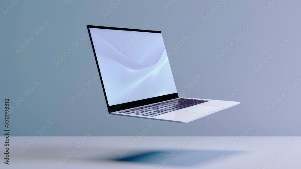 Poster floating laptop mockup with transparent screen