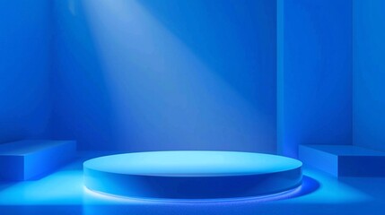 Podium platform product 3d studio stage pedestal light background  blue scene abstract floor room display minimal space wall empty