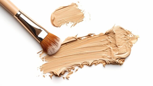 An isolated brush stroke of foundation with a circular shape. Cosmetic product swatch.