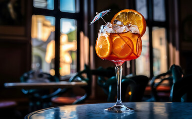 italian cocktail with orange and ice