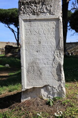 Ruin of a roman temple with a latin inscription - 770994953