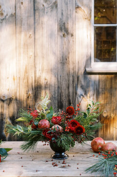 christmas themed floral centerpiece 