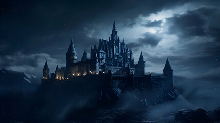 Fantasy background with a fantasy castle. 3d render illustration. - obrazy, fototapety, plakaty