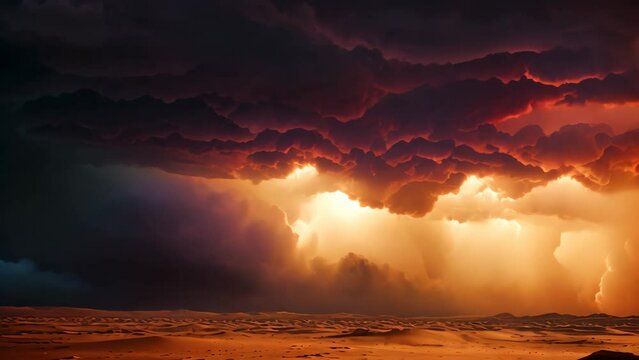 Fiery thunderstorm in the desert. 3d render illustration, AI Generated