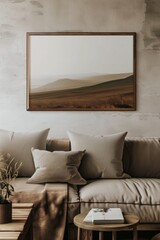Realistic Landscape Canvas Wall Art Mockup with Frame and Blank Insert Generative AI