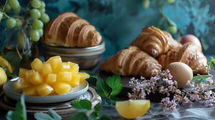Obraz na płótnie Canvas Hornbill Honeydew food ingredients fresh food croissant