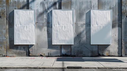 Three Blank White Posters on a Textured Urban Wall with Subtle Shadows Generative AI