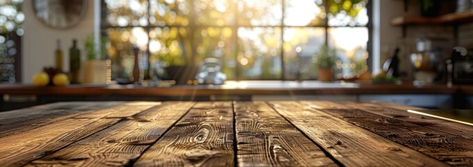 Interior Kitchen Still Life: Wooden Board Bokeh Panorama Generative AI - obrazy, fototapety, plakaty