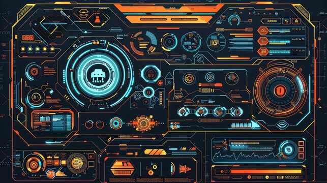 Futuristic Vector Interface Screen Design: A High-Tech Display of Digital Callouts and User Interface Elements