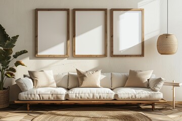 Modern Room with Cream-Colored Wooden Frame and Daylight Generative AI