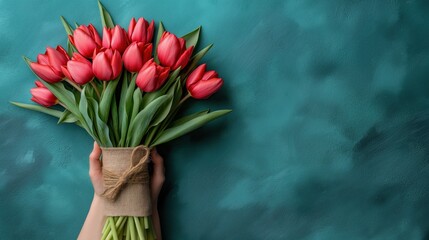 Fundo fotográfico do Dia das Mães com tulipas. Representação: amor materno, celebração, laços familiares, gratidão. - obrazy, fototapety, plakaty