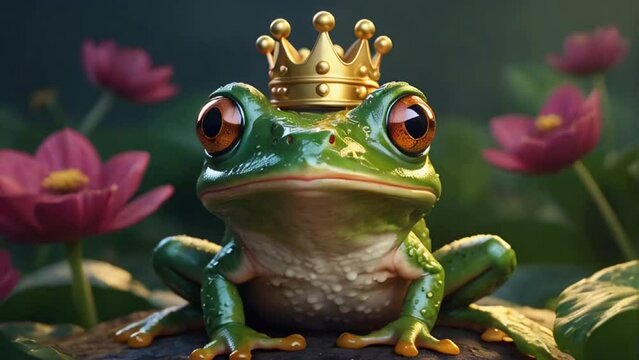 cute frog wearing a golden crown fantasy