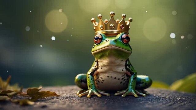 cute frog wearing a golden crown fantasy