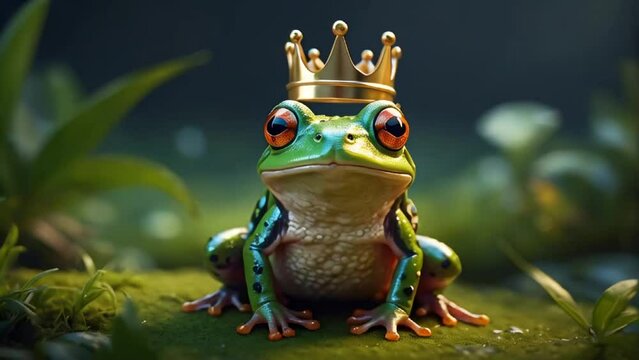 cute frog wearing a golden crown fantasy