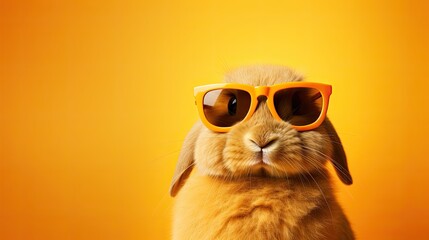 Rabbit with glasses. Close-up portrait of a rabbit. Anthopomorphic creature. A fictional character for advertising and marketing. Humorous character for graphic design. - obrazy, fototapety, plakaty