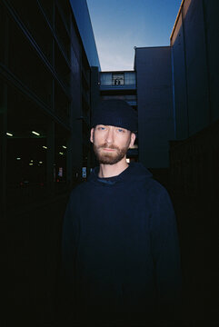 Portrait of a man in total black. Film Photo.