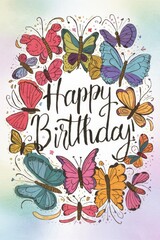 Fototapeta premium Colorful Butterflies Birthday Card