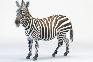 Cute and happy zebra, 3D rendered, presented in new pose, isolated on white background.