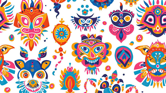 Seamless Pattern with Colorful Animal Masks