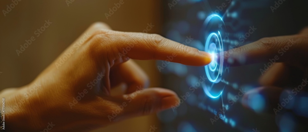 Poster touching a screen with the hand